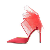 Asymmetric Bow Detail Pointed Toe Ankle Strap Stiletto Pumps - Coral